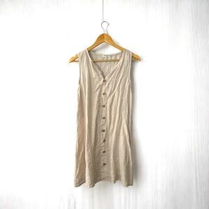 Terzo Millennio Beige 100% Linen Sleeveless Shift Dress Made In Italy Size XS.